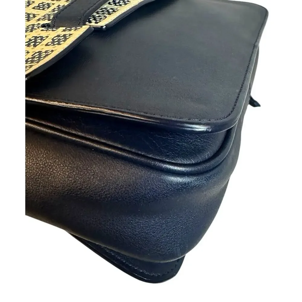 Mulberry Bayswaters Navy & Cream Leather Shoulder– Silver Hardware – COA